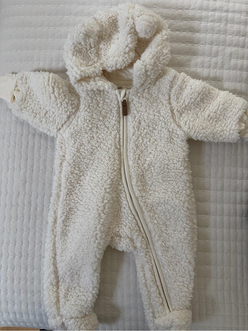 H&M Cream Sherpa Baby One-Piece with Hood